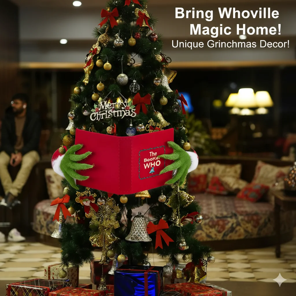 Adorno para árbol de Navidad, decoración de estrella, elfo verde, divertido libro misterioso Grinched, mano del ladrón, suministros para fiestas, decoración del hogar, celebraciones