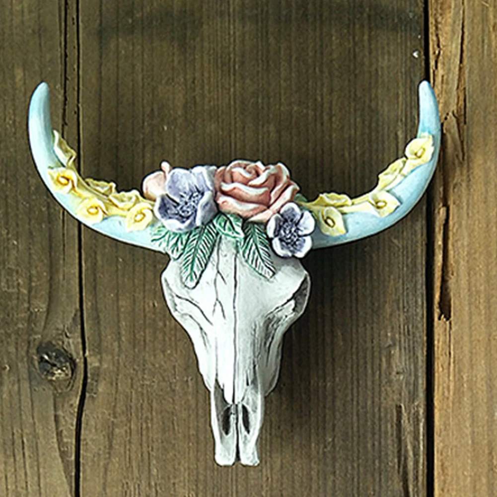 Cow Skull Wall Pendant Succulents/Flower Rose Resin Miniature Home Garden Decorations Animal Figurines Crafts Sculpture