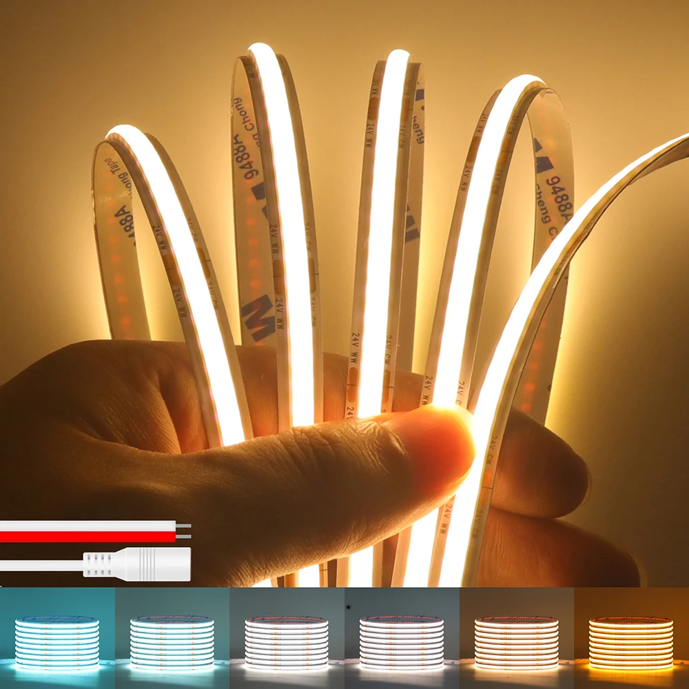 Bright RA90 CCT COB LED Strip Light 2200K 3000K 4000K 4500K 6000K 6500K 7000K 8000K 480LEDs/m DC24V Flexible Linear Tape for Bar