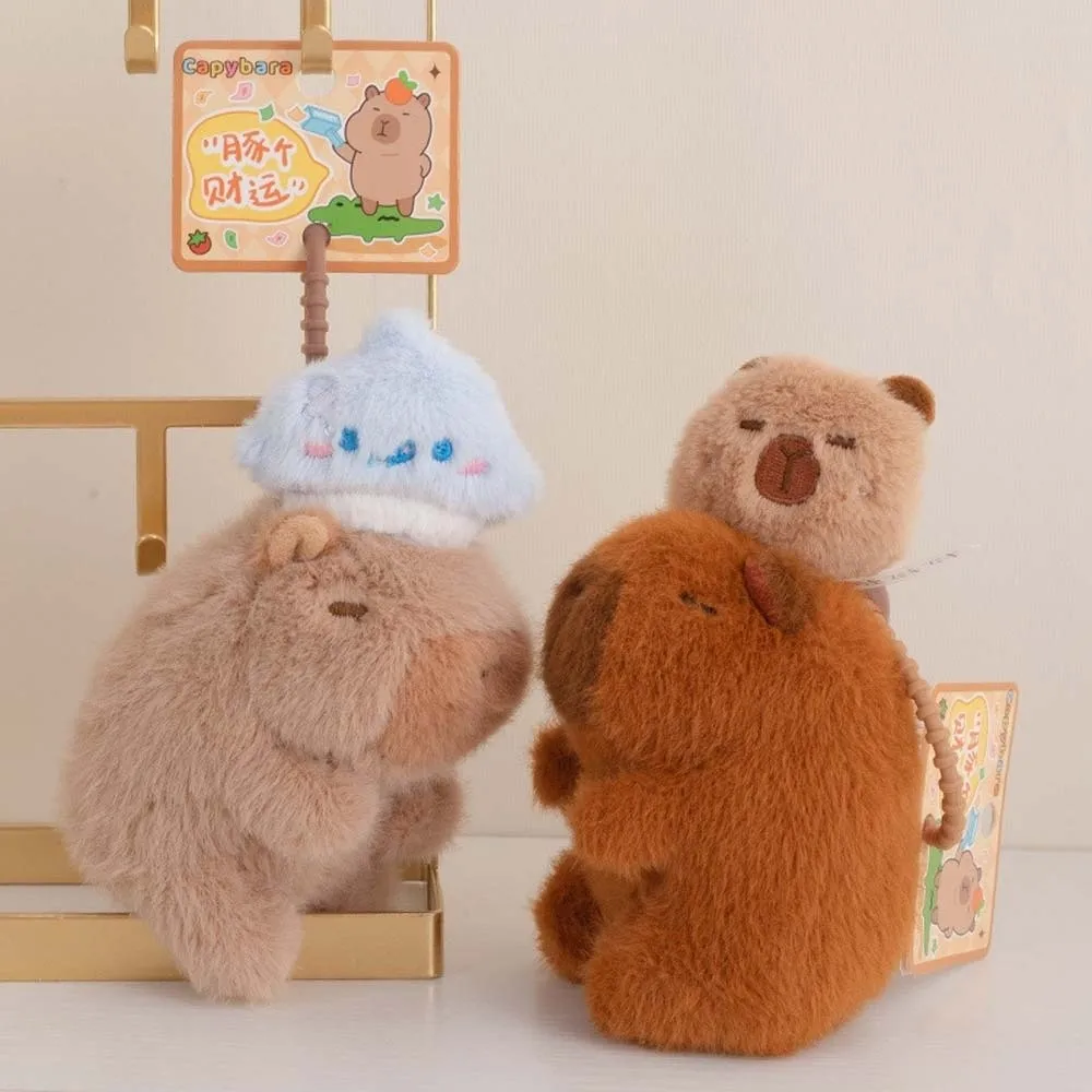

Soft Pulling Rope Capybara Dolls Funny Frog Plush Animal Pendant PP Cotton Key Ring Cartoon Capybara Keychain