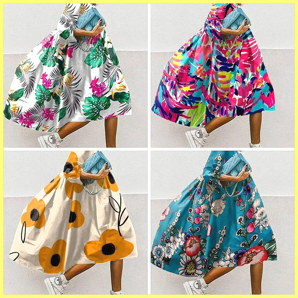 

Women's Summer Boho Dress Floral Print Round Neck 3/4 Sleeve Loose Casual Dress (Character Count: 73)