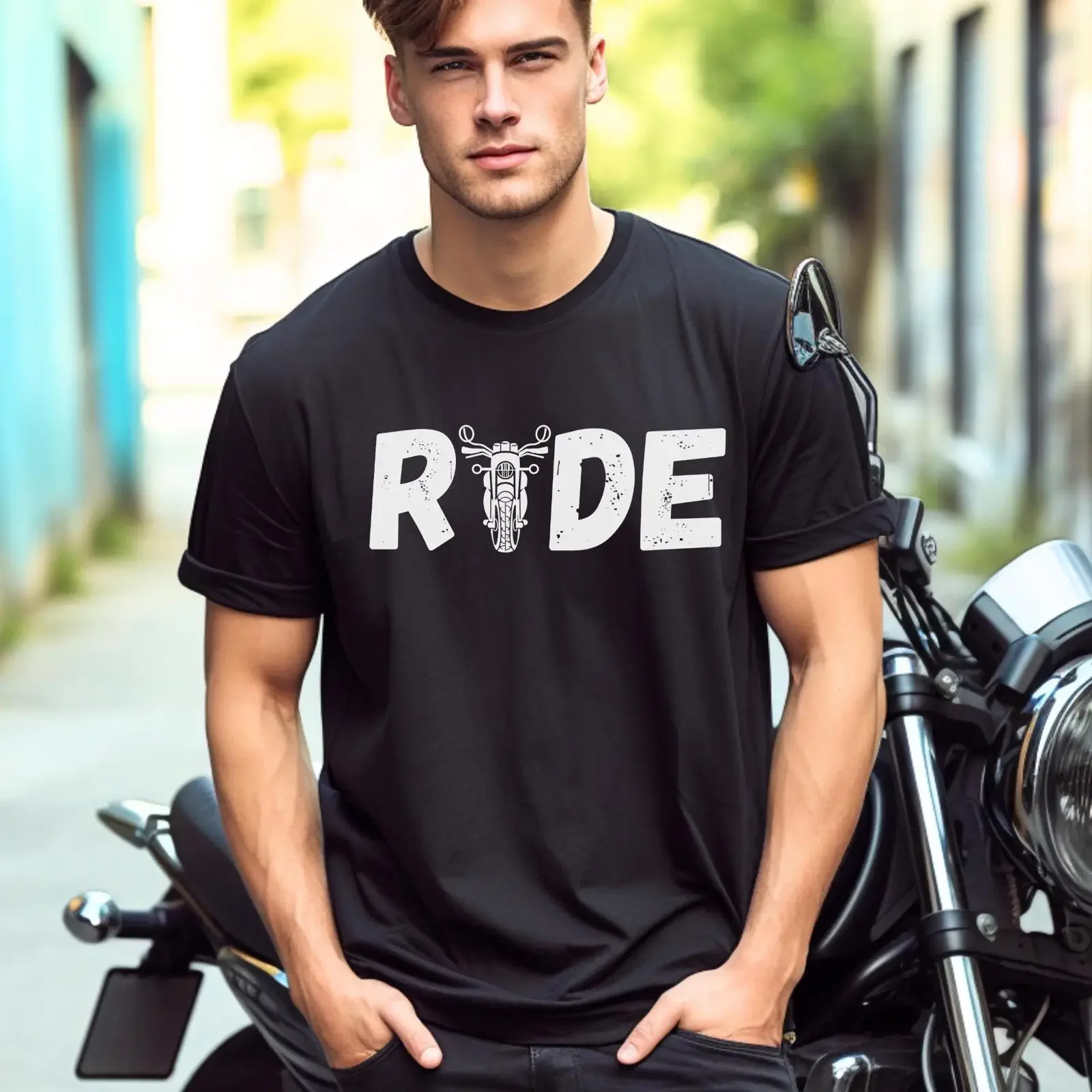 RIDE Motorcycle T Shirt for Biker Riders Casual  Motorsport Rally Wear Enthusiasts vintage Washed Stretched fashion streetwear