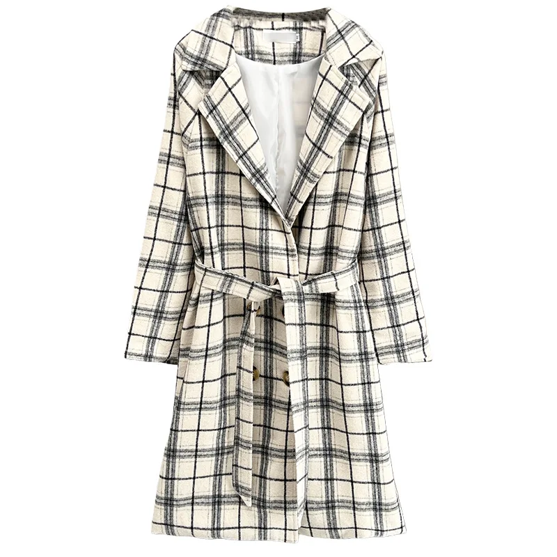 

XXXXL Fashion Plus Size Women's Woolen Coat 2025 Autumn/Winter New Stylish And Elegant Long Plaid Belt Overcoat 1741