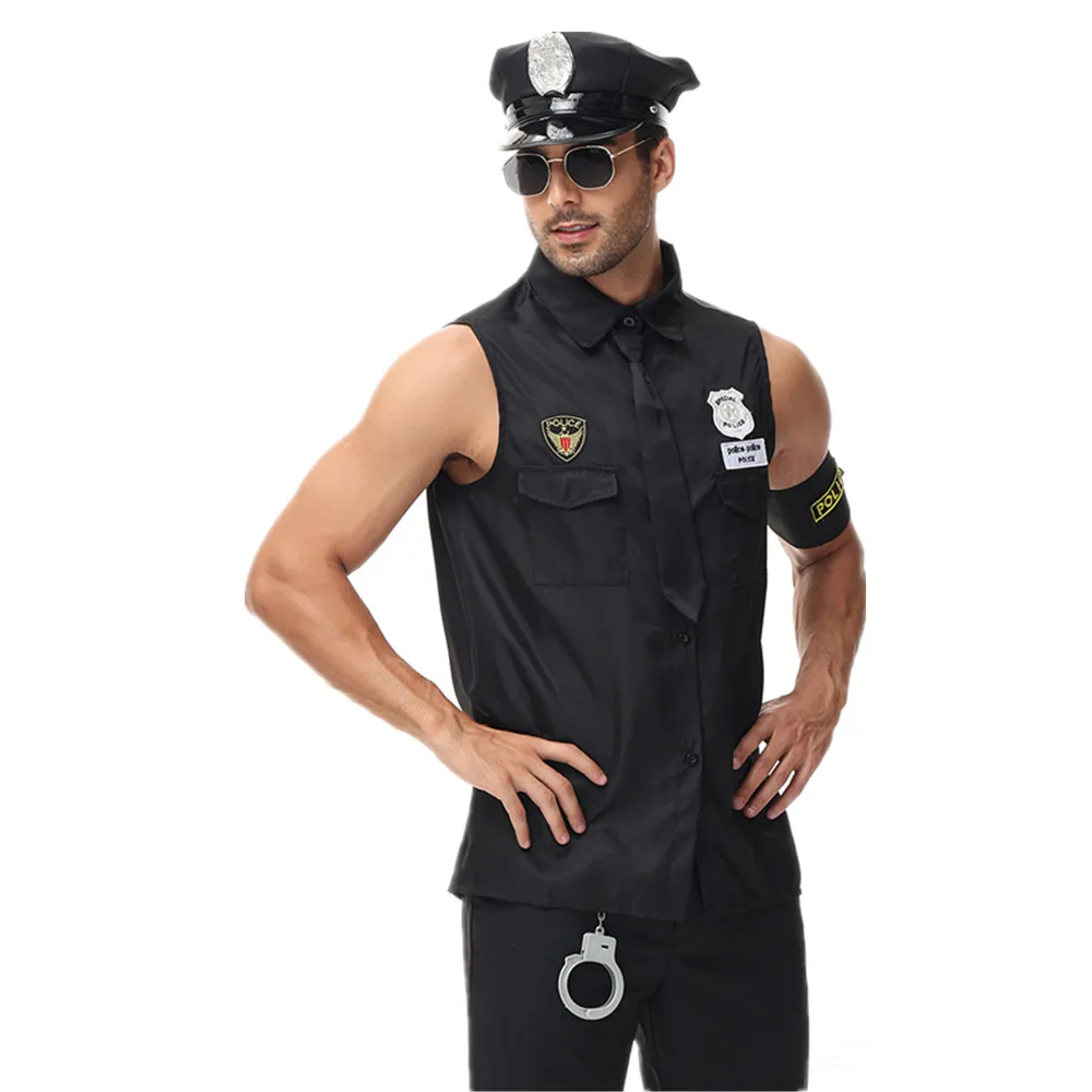 Halloween Costumes Handsome Men Police Uniform Top Purim Carnival Party Cosplay Cop Officer Fancy Clothing