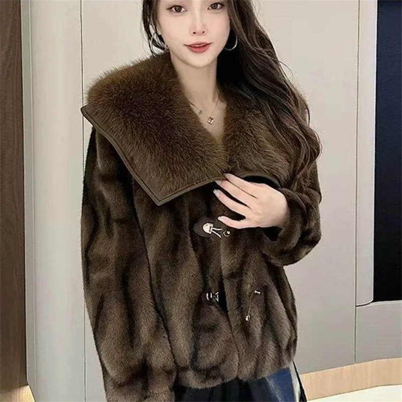 

Хлопковая куртка, новинка 2025 года, популярное корейское ленивое стильное красное рождественское теплое пальто, женское осенне-зимнее пальто из искусственного меха с леопардовым принтом C12