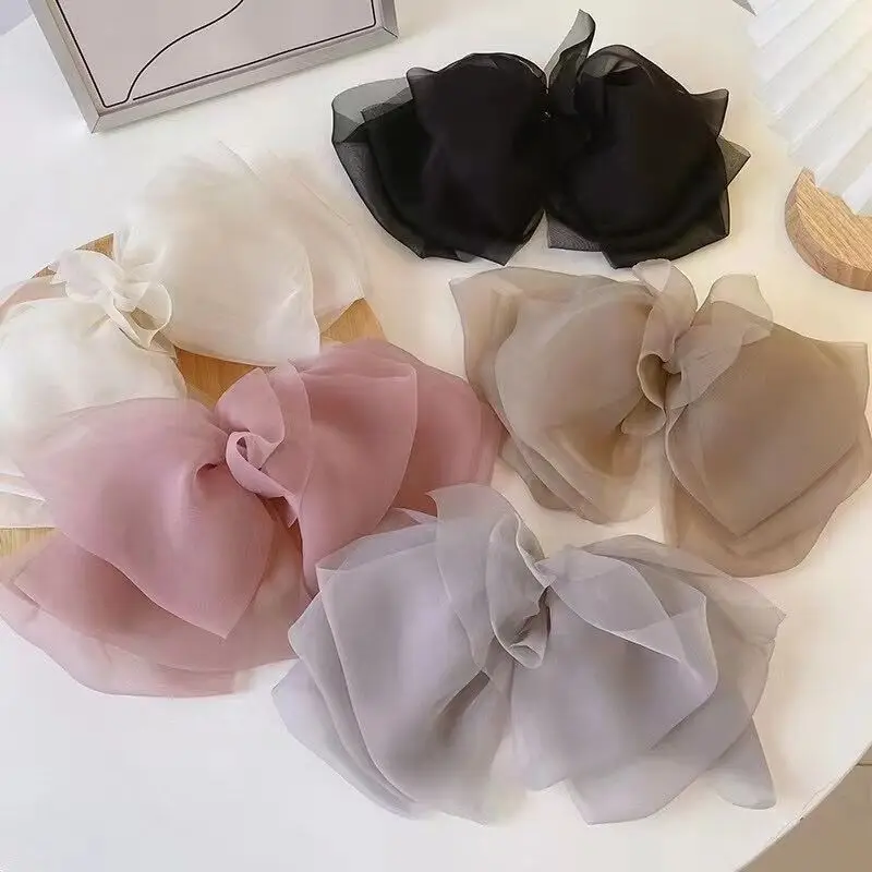 

New Arrival Chiffon Multi Layer Bow Hair Clips Spring Clip for Ponytail Hairpins Elegant Hair Accessories for Women Girls