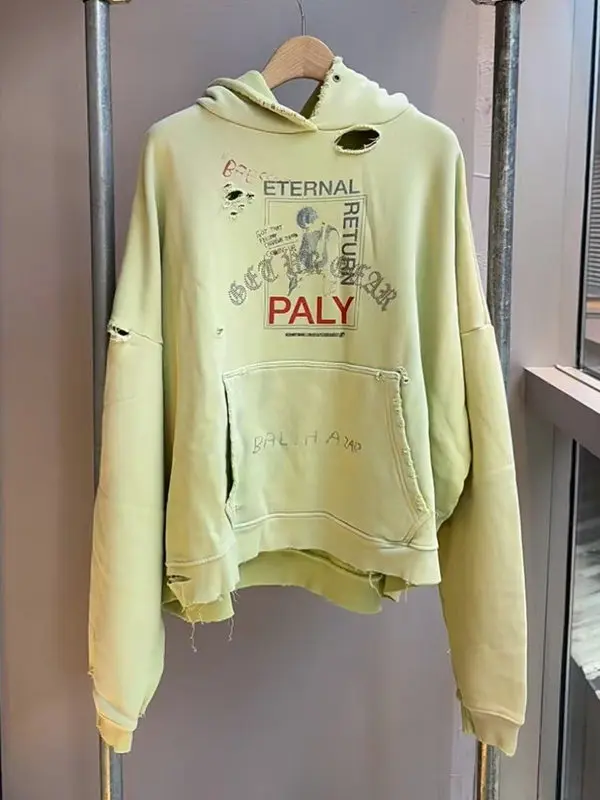 

PALY Hollywood Eternal Reincarnation Slogan Rhinestones Destroy Hooded Sweater Hoodie