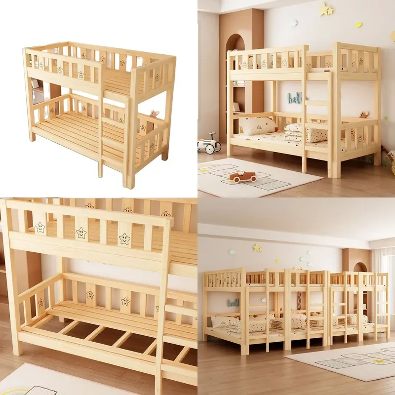 Solid Wood Bunk Bed for Kids Kindergarten Primary School Nap Rest Sturdy Space Saving Children Dormitory Furniture