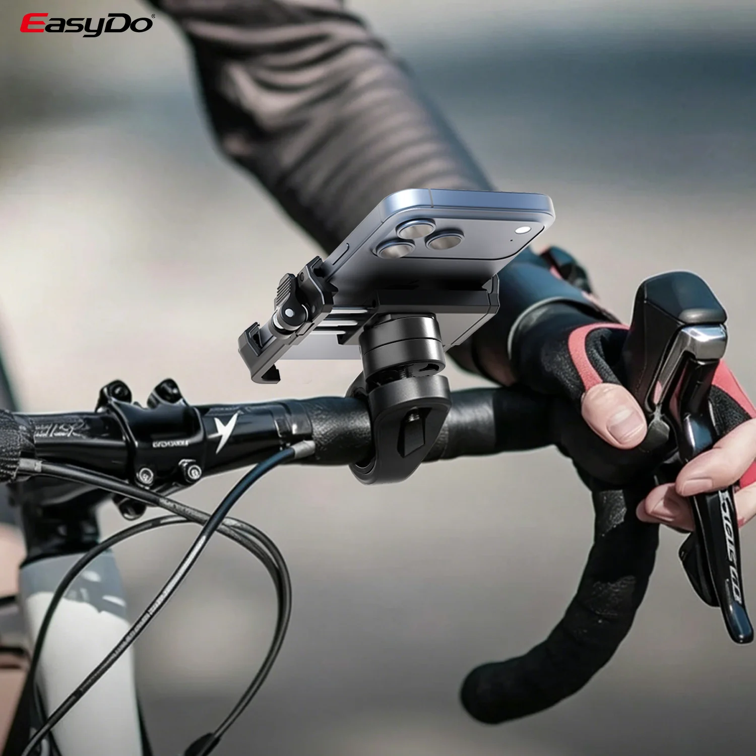 Easydo Aluminum Bicycle Phone Holder E Scooter Phone Mount for 22.2-35mm Handlebar Anti-shake Bike Phone Mount City Road Cycling