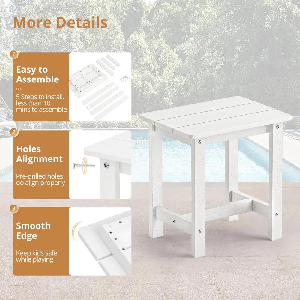Weather Resistant Outdoor Side Table, HDPS Small Patio End Table for Deck Porch, Easy Assembly & Maintenance