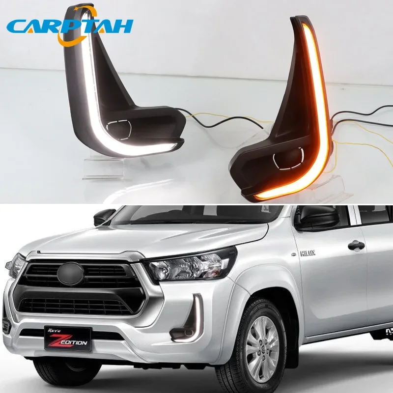 

Car LED DRL 12V Daylights For Toyota Hilux Revo Recco 2020 - 2024 Yellow Turn Signal Daytime Running Headlamps Auto Driving Lamp