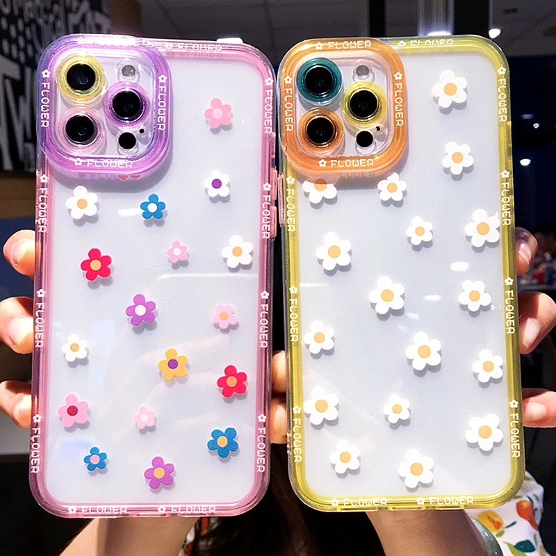 Soft Transparent Flowers Phone Case For iPhone 11 12 13 14 Pro Max XS X XR 7 8 Plus SE 2020 Bumper Back Cover