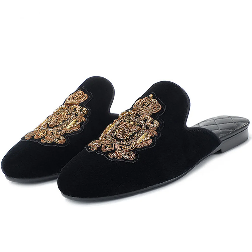 Luxury Indian Thread Lace Up Crown Bee Closed Toe Backless Mules Male Summer Slip On Lazy Footwear Trendy Outdoor Daily Street C