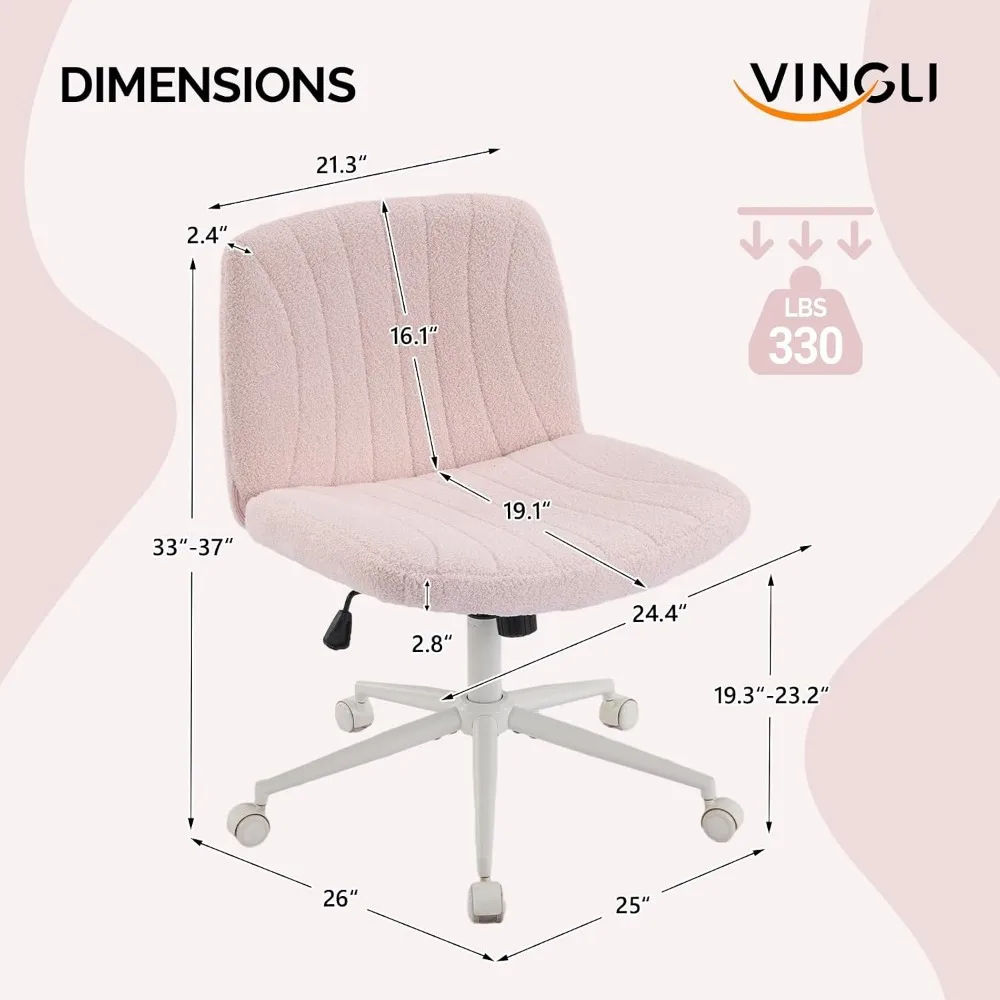 Cross Legged Chair, Comfortable Office Desk Chair, Dual-Use, Swivel Armless, Teddy Fleece Pink