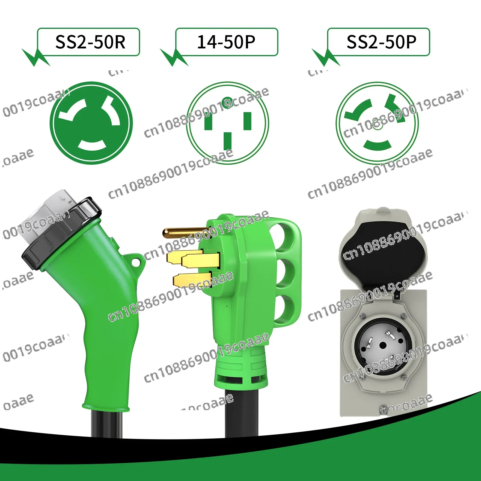 50 Amp Generator Power Inlet Box and Power Cord 135 Degree Locking Combo Kit, NEMA 14-50P To SS2-50R Extension Cord 25FT