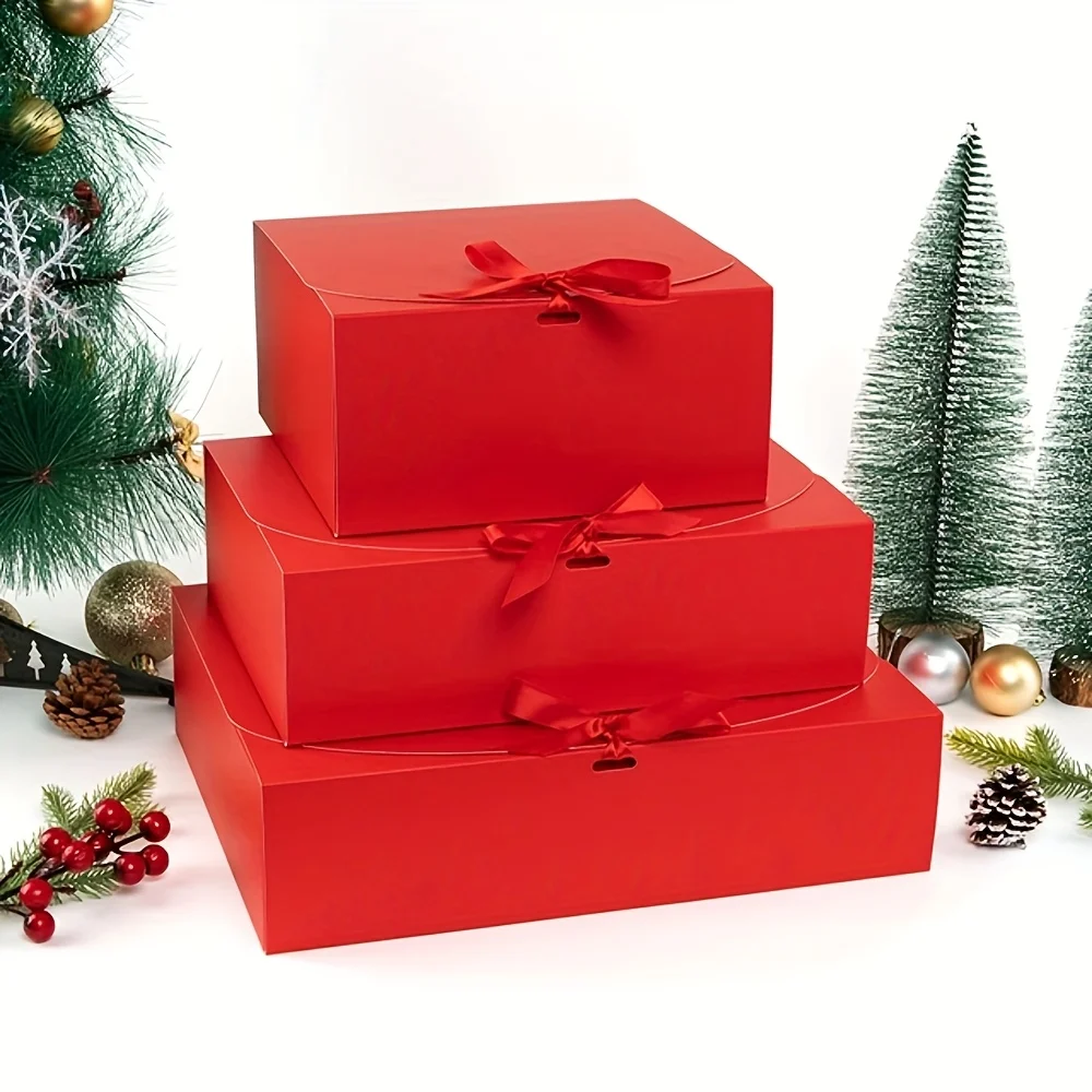 10 Stück festliche rote Weihnachtsgeschenkboxen mit Band – perfekt für Kekse, Süßigkeiten und Partygeschenke – Detail 8