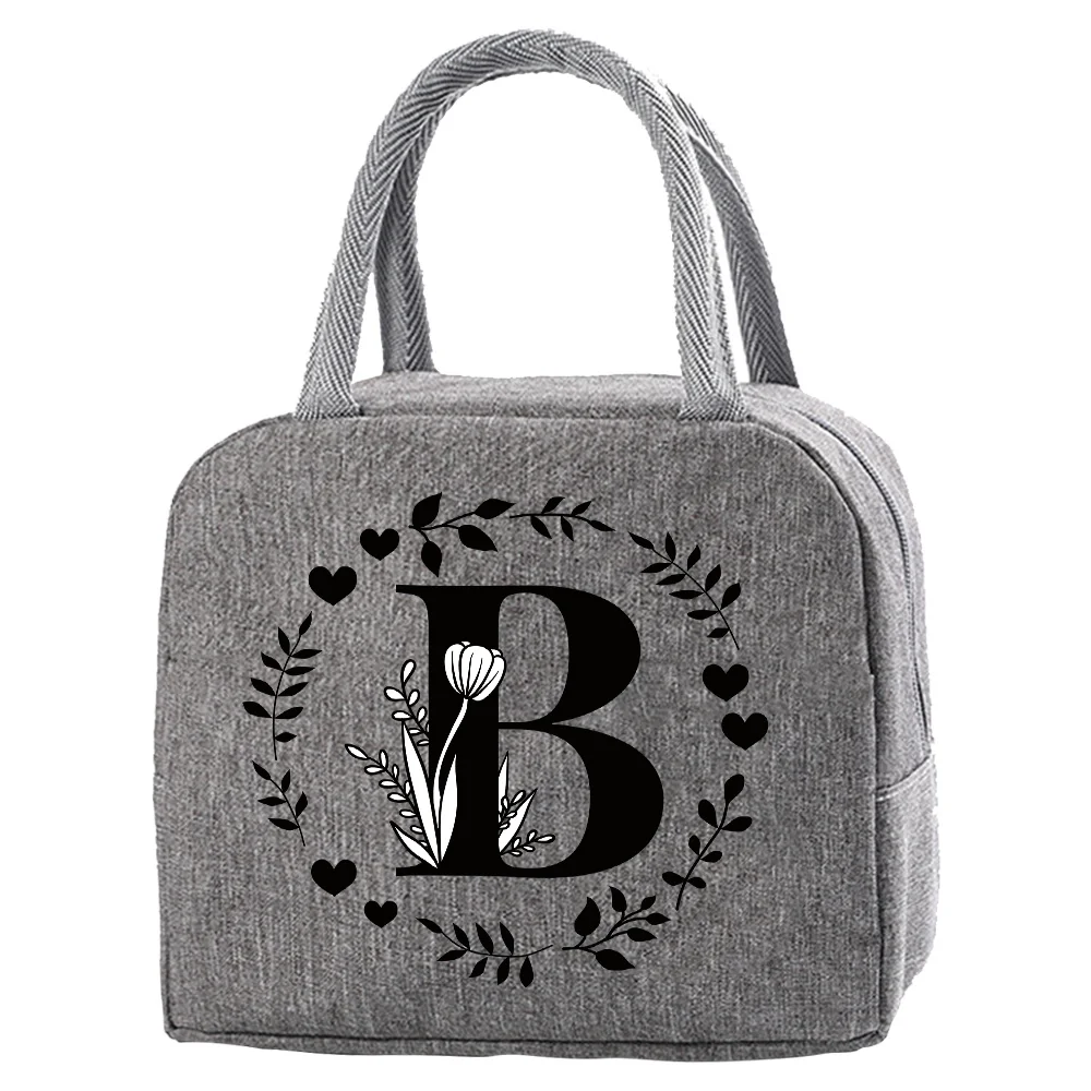 Fiambrera bolsa térmica Color gris bolsillo lindo dulce bolso de moda bolsa de almacenamiento de alimentos conveniente niños guirnalda serie de impresión de letras