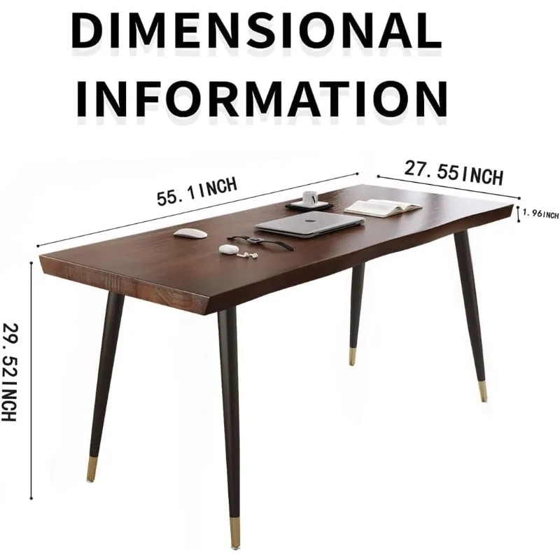 Modern Simple Style Standing Desk Study Computer Desk - Black Metal Frame, Solid Wood Planks, for Home Office Bedroom