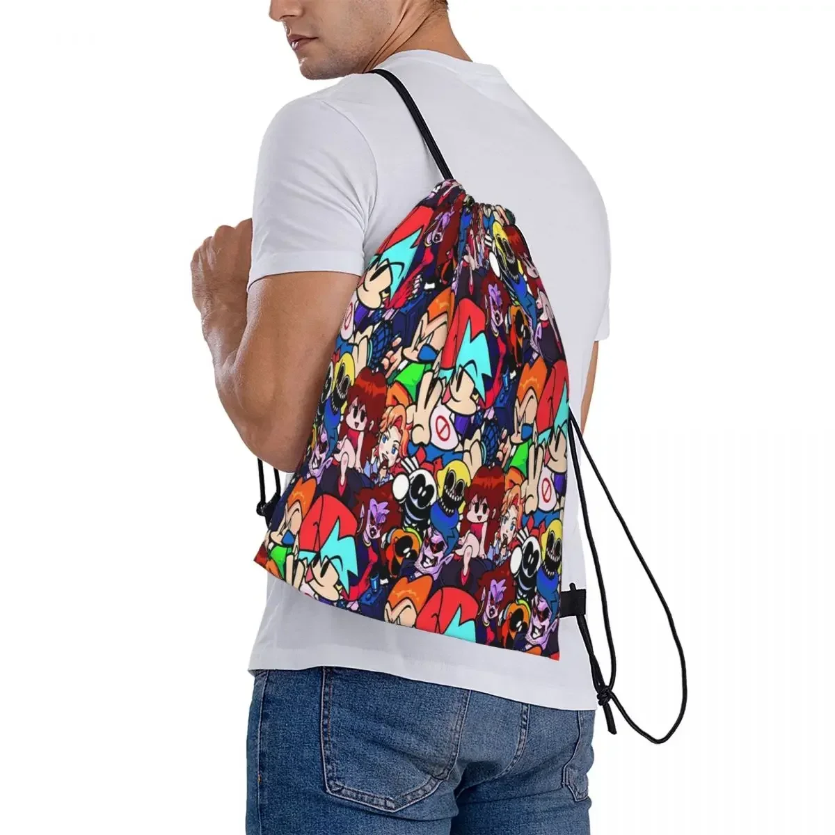 Friday Night Funkin Collage Backpacks Portable Drawstring Bags Drawstring Bundle Pocket Sports Bag BookBag Man Woman Students