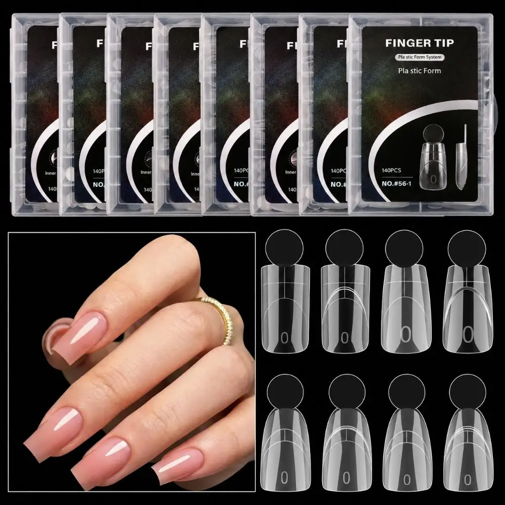 14 Sizes French Nail Dual Forms with Inner French Line Reusable Acrylic Nail Art Mold Quick Extension Full Cover Dual Nail Molds
