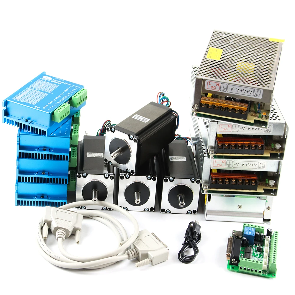 Nema 23 Stepper Motor Kit 4pcs DM542 Driver 112mm 3Nm Motor Mach3 Set with 24V 36V Power Supply for CNC Router DIY Machine
