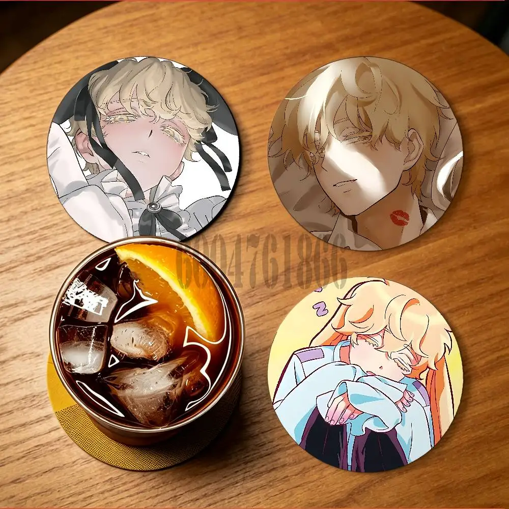 L-Luka Alien Stage Round Wooden Coaster Decorative Coffee Cup for Use in Coffee Shops Bars