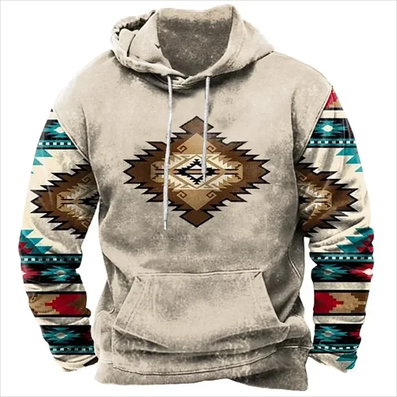 

Vintage Pattern Hooded Sweatshirts For Men Ethnic 3D Printed Long Sleeves Autumn Casual Street Tops Hoodies Oversized Pullovers