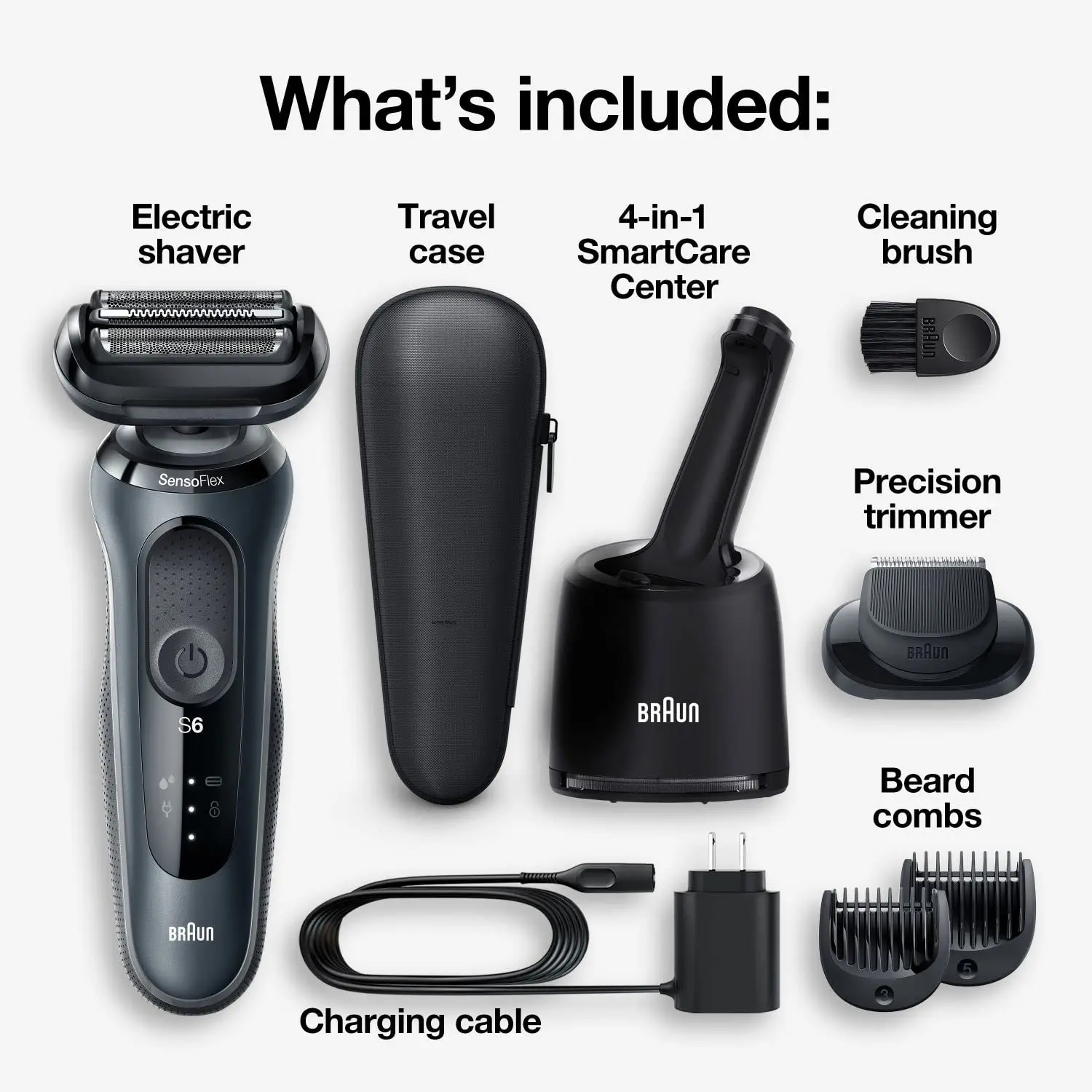 Series 6 6075cc Electric Shaver with Center and Precision Trimmer, Wet & Dry, Rechargeable, Cordless Foil Shaver