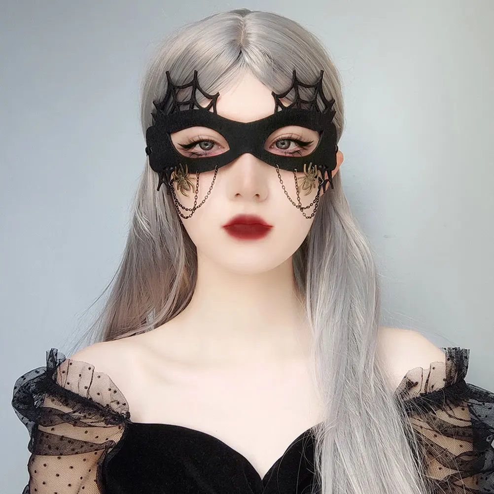 

Half Face Spider Web Mask Felt Decorative Cosplay Party nament Black Reusable No Decolorization Realistic Design Family