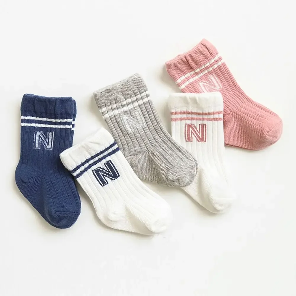 

Fashion Cotton Boneless Baby Socks Breathable Letter Printed Newborn Stockings Solid Color Elastic Mid Length Socks Toddler