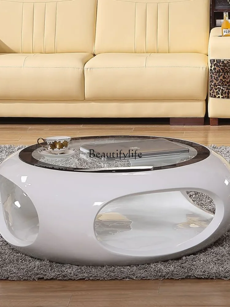 Simple tempered glass coffee table round modern creative Nordic furniture