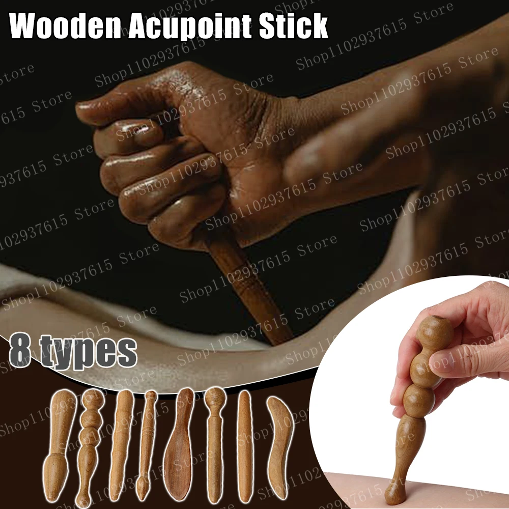 

Natural Wooden Acupoint Stick Dial Stick Meridian Pen Massage Stick Body Meridian Stress Relief Foot Sole Acupoint Massage Tools