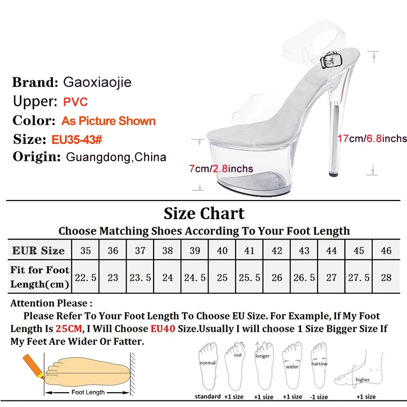 17/20CM Crystal Women Shoes Anti-skid Insole Pole Dance Shoes Thin Heel Ankle Strap Transparent Sandals Waterproof Platform Heel