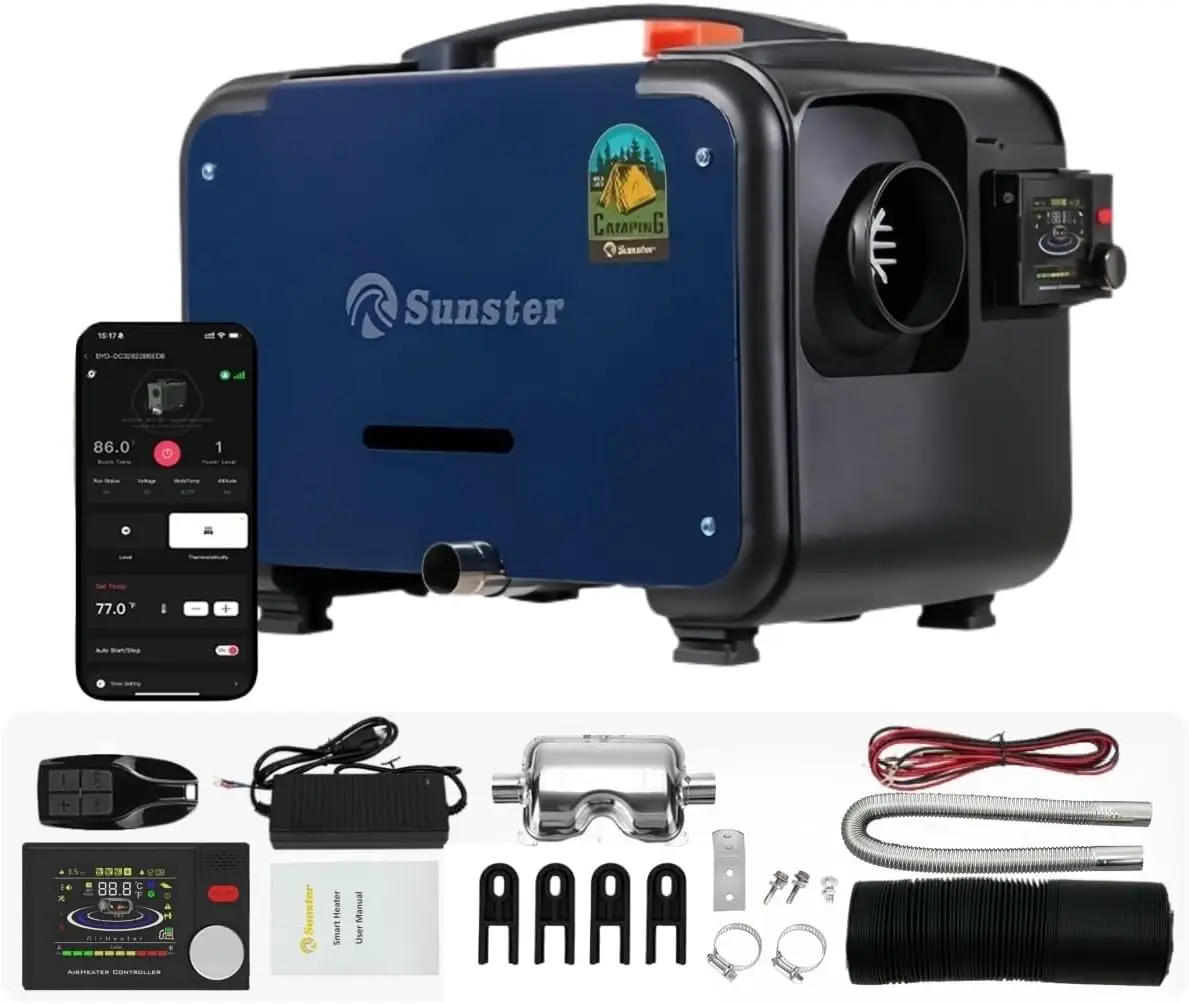 

8KW Diesel Air Heater, 12/24V DC/110V AC, Bluetooth & LCD Control, Turbo Heat, Auto Start/Stop, for Trucks, Camper, RV