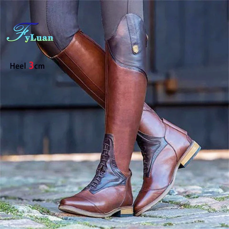 

Осенне-зимние рыцарские сапоги на низком каблуке 3 см, большой размер 47 48, женская мотоциклетная обувь, новые кожаные сапоги до колена в британском стиле