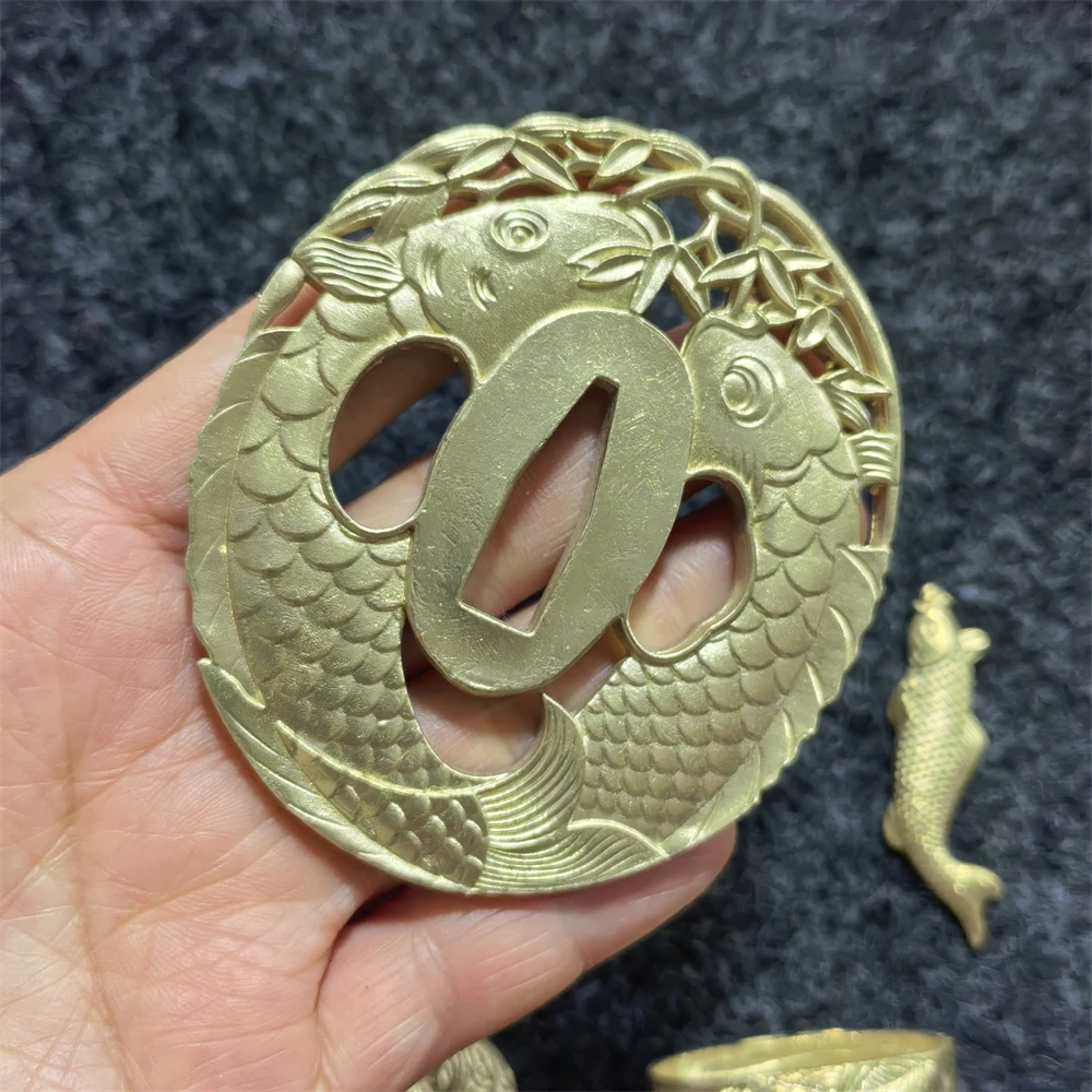 Copper Brass A Set Fish Tsuba Fuchi Kashira Menuki Fittings For Japanese Samurai Katana Wakizashi Sword Accessory - view 6