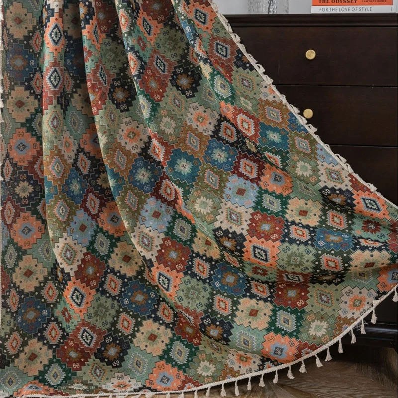 Finished Household Life Curtains Retro Ethnic Style Jacquard Windows Kitchen Valance Cotton Linen Semi Shading Living Room Drape