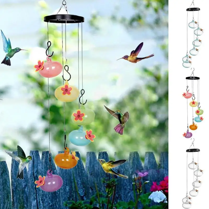 Humming Bird Feeders Set Of 6 Hummingbird Water Drinking Feeder Wind Chimes Jays Robins Sparrows Wild Bird Watching Feeder For