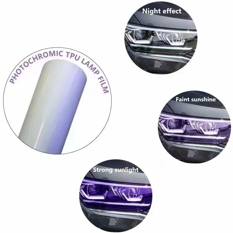 TPU PPF Self-adjust Smart Photochromic Headlight Protection Film White To Black Color Change Decorative Car Lamp Protection Film