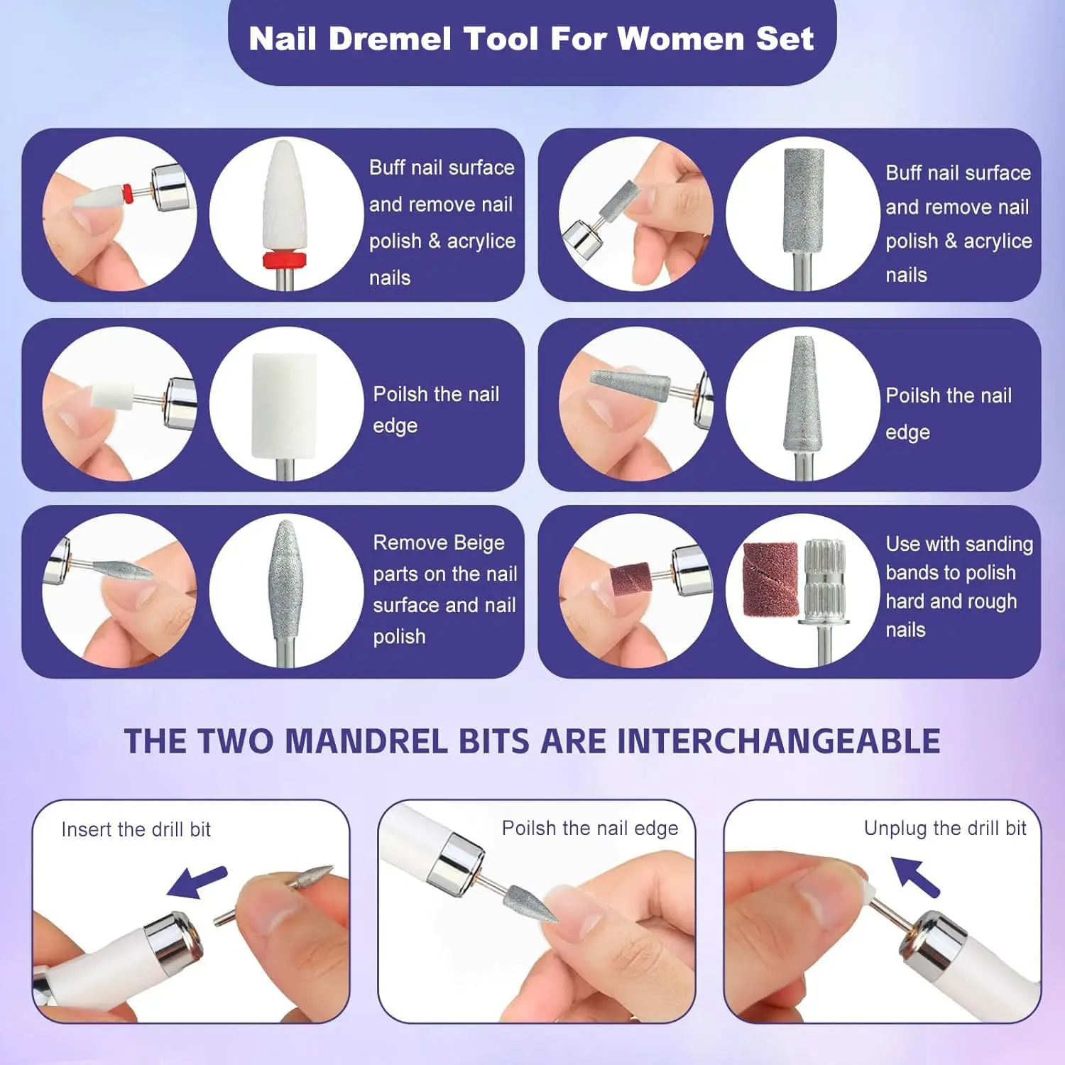 Lucidatore elettrico per unghie Punte da trapano Unghie professionali Rettifica Lucidatura Rimozione della pelle morta Levigatura artistica Penna per lima Macchina per manicure