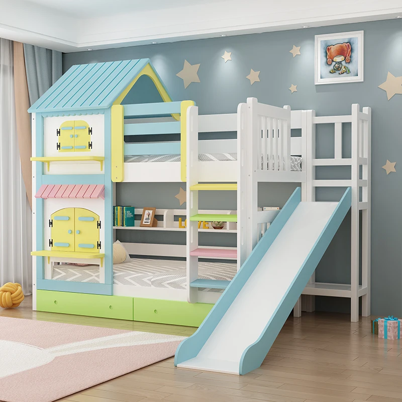 Baby Simple Double Bed Designer Kids Wooden Bedframe Storage Double Bed Bunkbeds Design Muebles Para Dormitorio Nordic Furniture