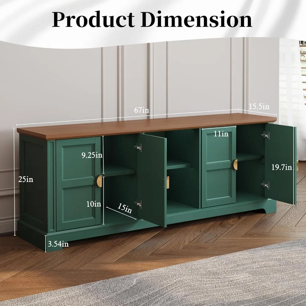 Contemporary 67 TV Stand for 75+ Inch TVs, Shaker-Style Entertainment Console with Storage