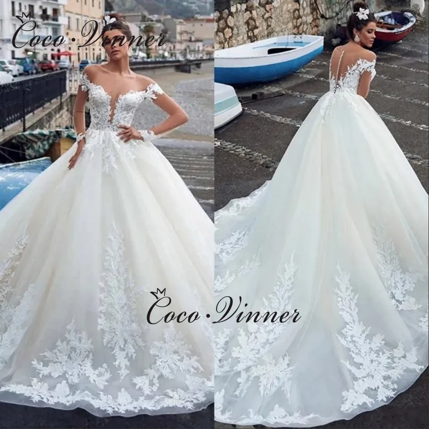 

Бальное платье с открытыми плечами по индивидуальному заказу, свадебное платье 2025 года, с длинными рукавами и часовней со шлейфом, сексуальные свадебные платья в стиле бохо с глубоким v-образным вырезом W1382