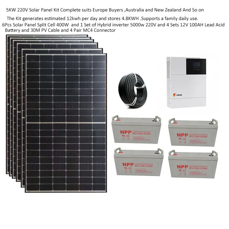 

Solar Panel Kit Complete 5000W 5kW 220V 110V Battery 150Ah Flat Roof Mount Off Grid System MPPT UPS Hybrid Inverter Home House