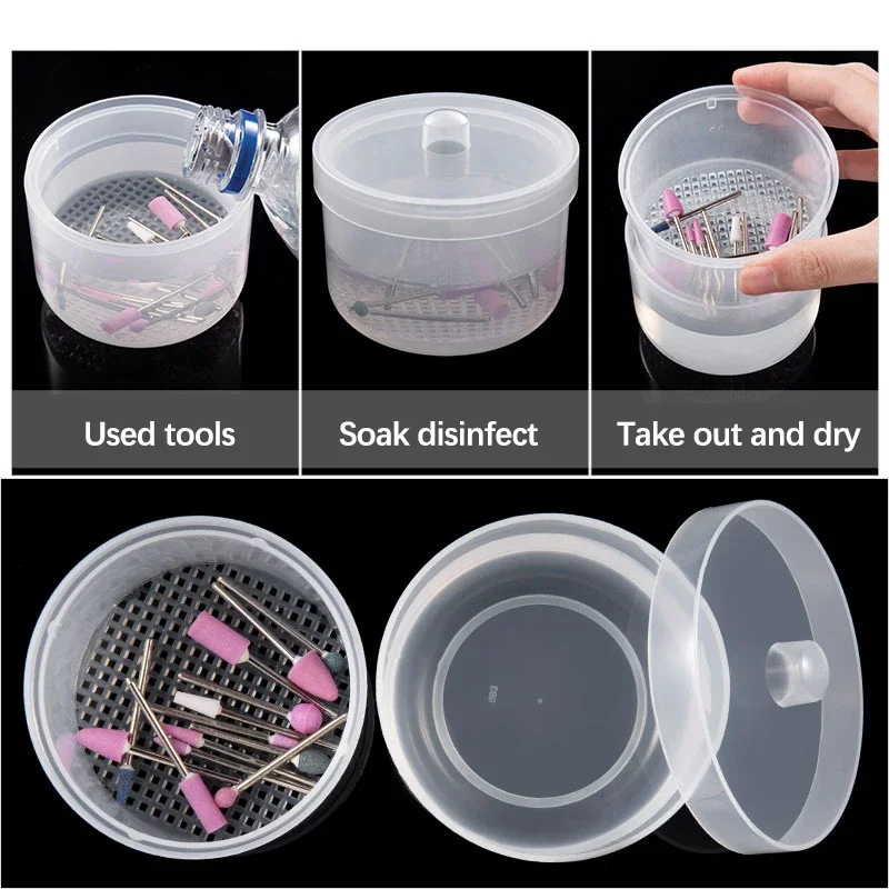 Punte da trapano per nail art Testa di molatura Sterilizzatore Scatola di disinfezione Scatola di pulizia Custodia Accessori per clipper Strumenti per manicure