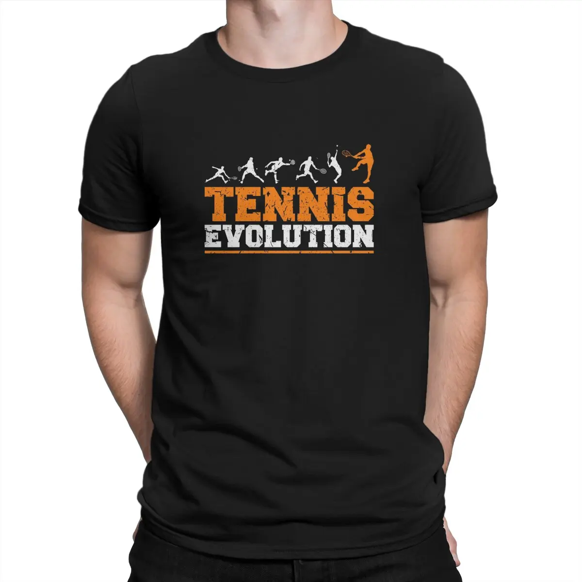 Tennis Racket Creative TShirt for Men Evolution Of Tennis Player Round Neck Pure Cotton T Shirt Hip Hop Birthday Gifts Tops