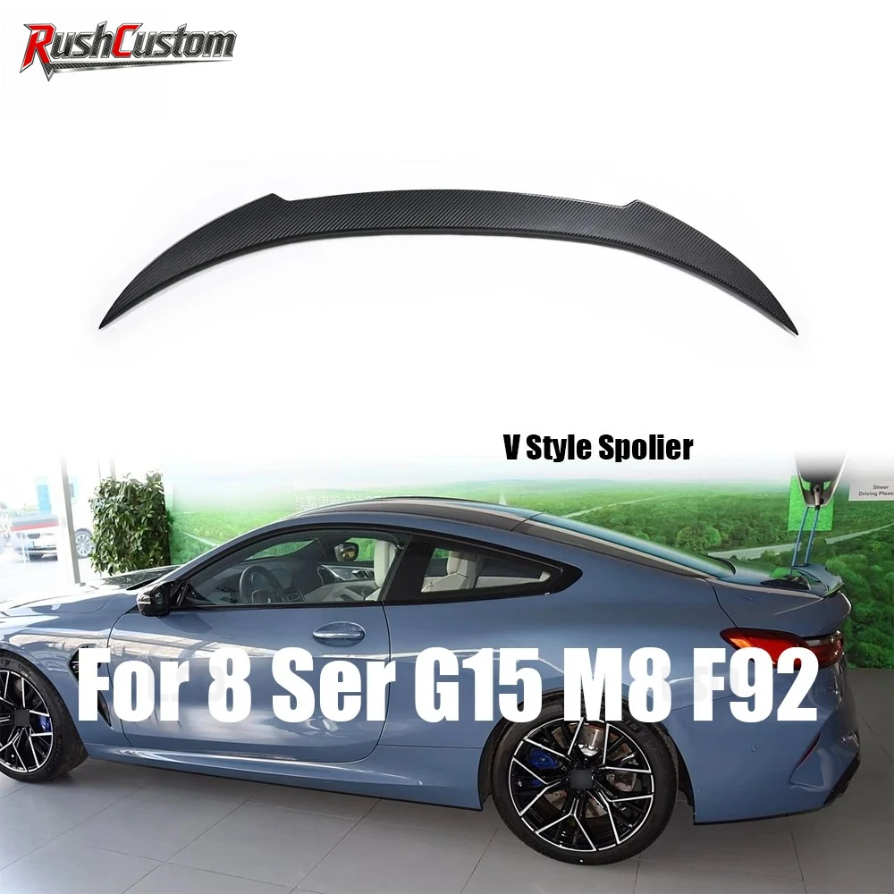 

For BMW 2019+ 8 Series G15 M8 F92 2-Door Coupe V PSM Style Dry Carbon Fiber Rear Trunk Spoiler With double side tape