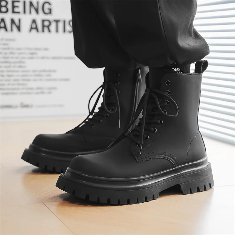 

Мужские повседневные высокие мотоциклетные ботинки в британском стиле, обувь из натуральной кожи на шнуровке, ковбойские ботинки на платформе, красивые длинные botas hombre