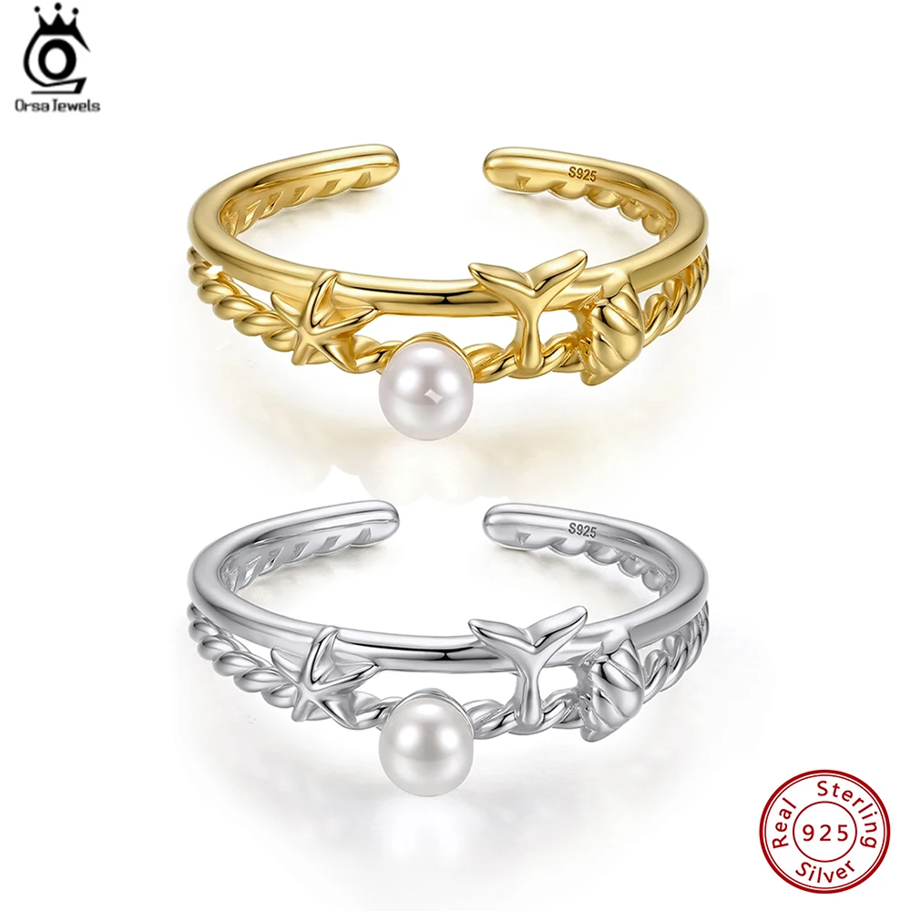 

ORSA JEWELS 925 Sterling Silver Mermaid Tails Finger Ring for Women with Natural Pearl Ocean Jewelry Collection Jewelry APR46