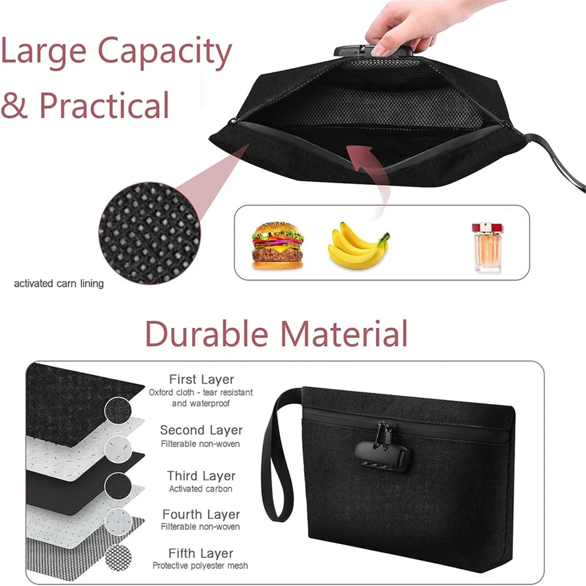 ABQR Money Bag with Lock, Lockable Cash Bag, Waterproof Bank Bag with Zipper and Lock for Cash, Cell Phone B